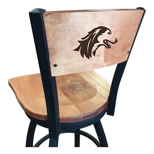 Southern Illinois University Laser Engraved Swivel Counter Stool - 25" Seat Height - Black Wrinkle Finish - Wood Seat 