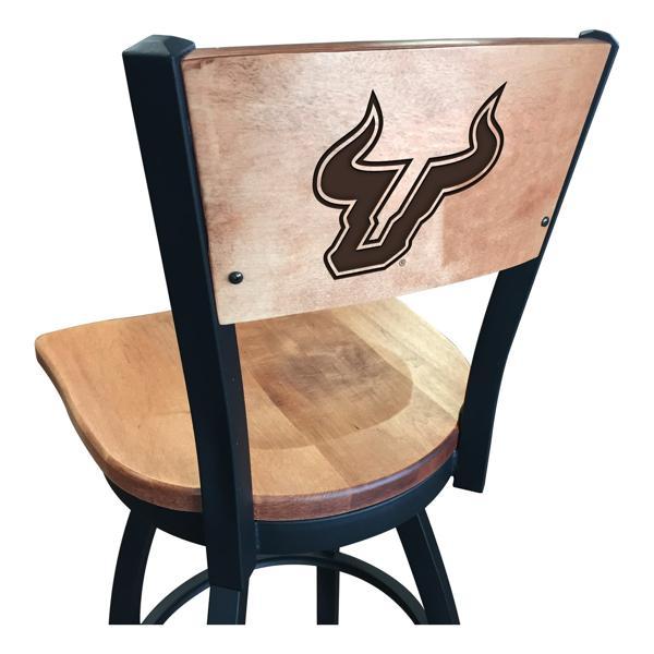 University of South Florida Laser Engraved Swivel Counter Stool - 25" Seat Height - Black Wrinkle Finish - Wood Seat 