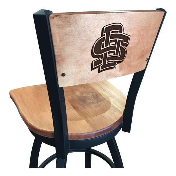 South Dakota State University Laser Engraved Swivel Counter Stool - 25" Seat Height - Black Wrinkle Finish - Wood Seat 