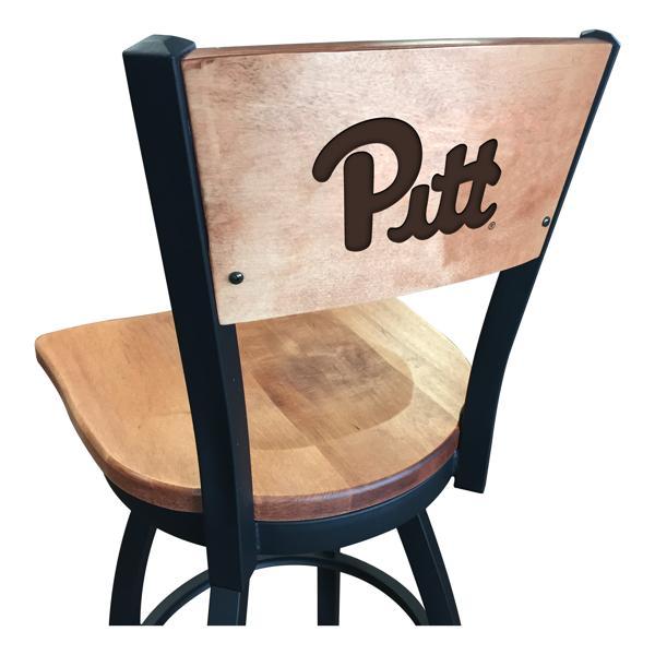 University of Pittsburgh Laser Engraved Swivel Counter Stool - 25" Seat Height - Black Wrinkle Finish - Wood Seat 