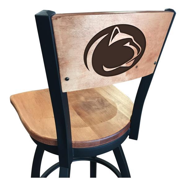Pennsylvania State University Laser Engraved Swivel Counter Stool - 25" Seat Height - Black Wrinkle Finish - Wood Seat 