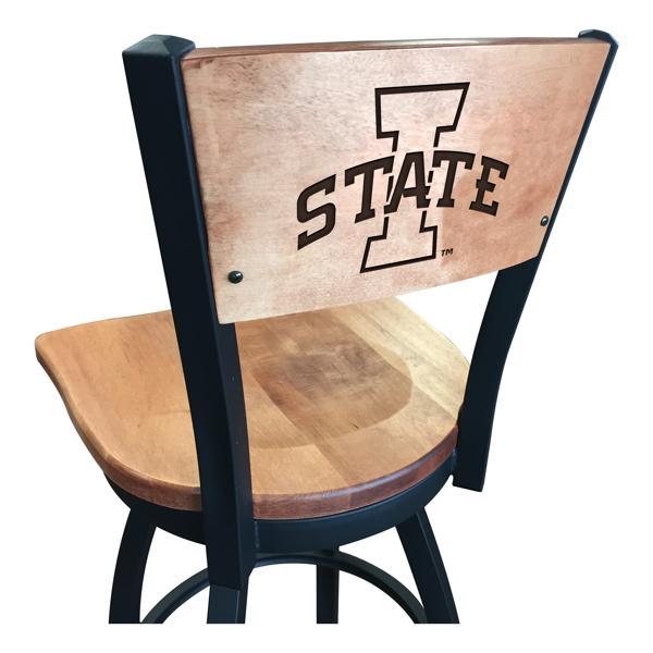 Iowa State University Laser Engraved Swivel Counter Stool - 25" Seat Height - Black Wrinkle Finish - Wood Seat 
