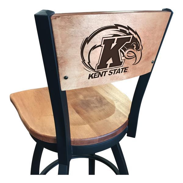 Kent State University Laser Engraved Swivel Counter Stool - 25" Seat Height - Black Wrinkle Finish - Wood Seat 