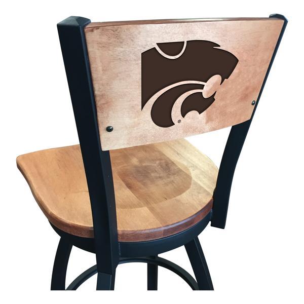 Kansas State University Laser Engraved Swivel Counter Stool - 25" Seat Height - Black Wrinkle Finish - Wood Seat 
