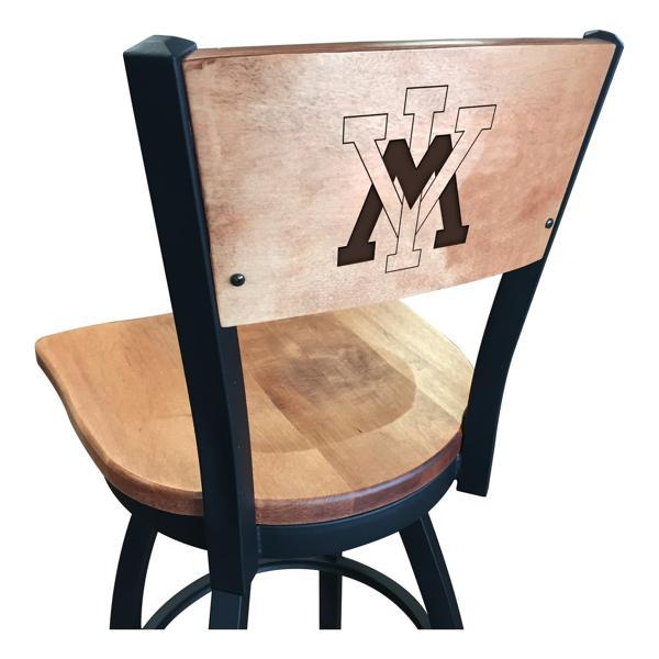 Virginia Military Institute Laser Engraved Swivel Counter Stool - 25" Seat Height - Black Wrinkle Finish - Wood Seat 