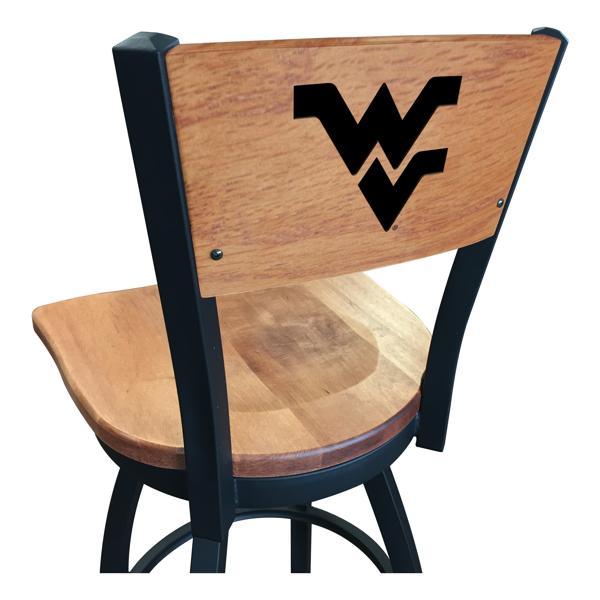 West Virginia University Laser Engraved Swivel Counter Stool - 25" Seat Height - Black Wrinkle Finish - Wood Seat 