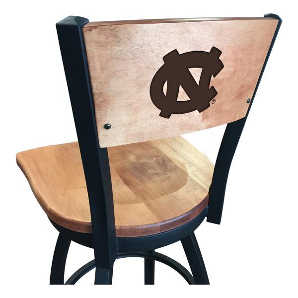University of North Carolina Laser Engraved Swivel Counter Stool - 25" Seat Height - Black Wrinkle Finish - Wood Seat 