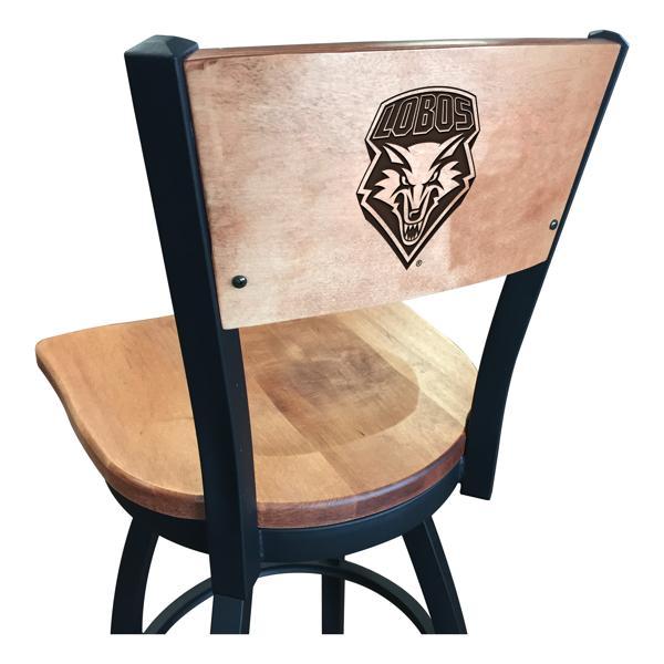 University of New Mexico Laser Engraved Swivel Counter Stool - 25" Seat Height - Black Wrinkle Finish - Wood Seat 