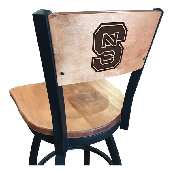 North Carolina State University Laser Engraved Swivel Counter Stool - 25" Seat Height - Black Wrinkle Finish - Wood Seat 