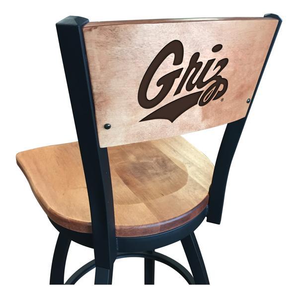 University of Montana Laser Engraved Swivel Counter Stool - 25" Seat Height - Black Wrinkle Finish - Wood Seat 
