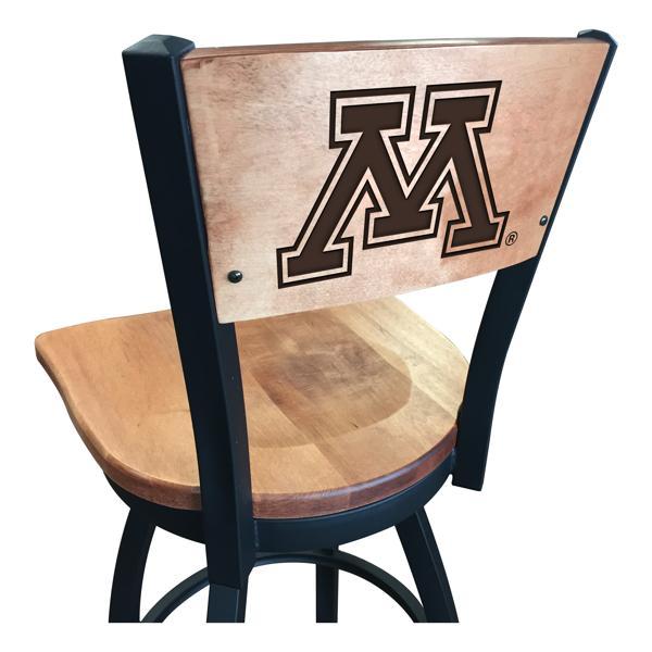 University of Minnesota Laser Engraved Swivel Counter Stool - 25" Seat Height - Black Wrinkle Finish - Wood Seat 