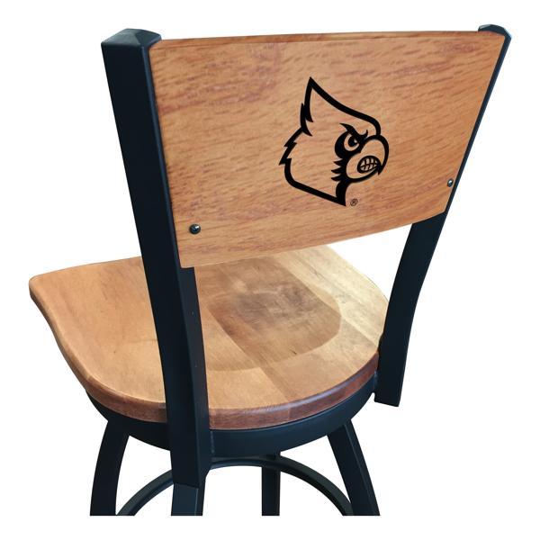 University of Louisville Laser Engraved Swivel Counter Stool - 25" Seat Height - Black Wrinkle Finish - Wood Seat 