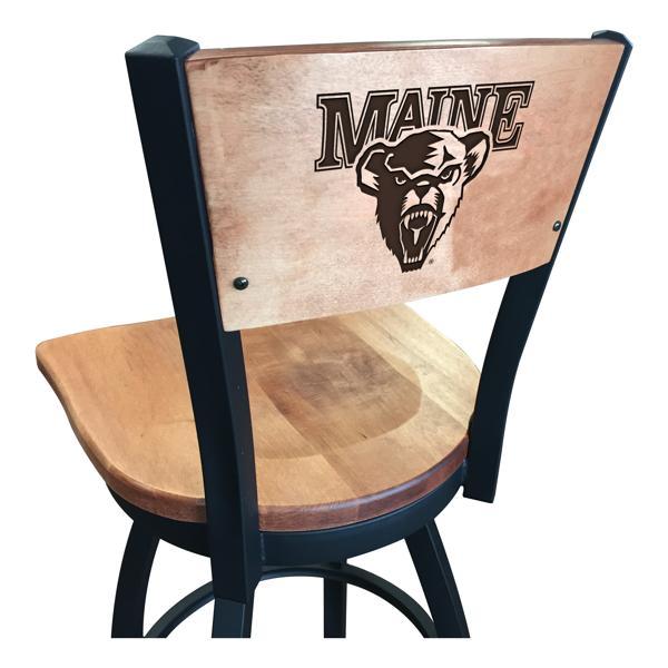 University of Maine Laser Engraved Swivel Counter Stool - 25" Seat Height - Black Wrinkle Finish - Wood Seat 