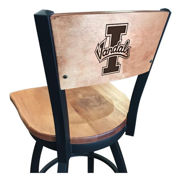 University of Idaho Laser Engraved Swivel Counter Stool - 25" Seat Height - Black Wrinkle Finish - Wood Seat 