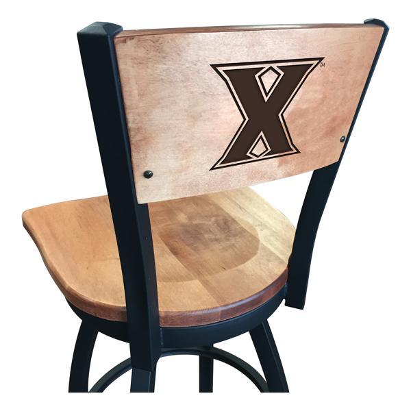 Xavier Laser Engraved Swivel Counter Stool - 25" Seat Height - Black Wrinkle Finish - Wood Seat 