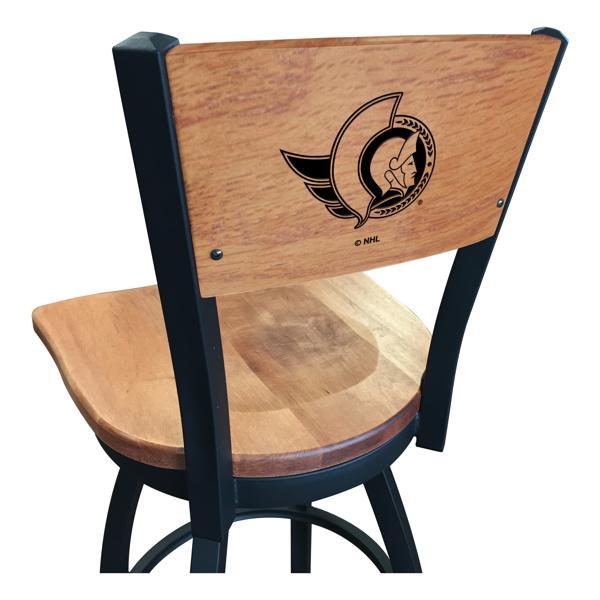Ottawa Senators Laser Engraved Swivel Counter Stool - 25" Seat Height - Black Wrinkle Finish - Wood Seat 