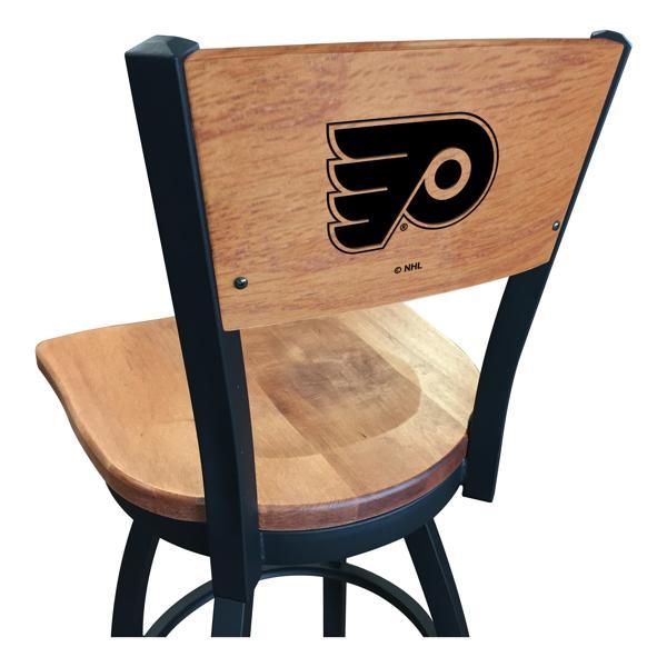 Philadelphia Flyers Laser Engraved Swivel Counter Stool - 25" Seat Height - Black Wrinkle Finish - Wood Seat - Logo 2 
