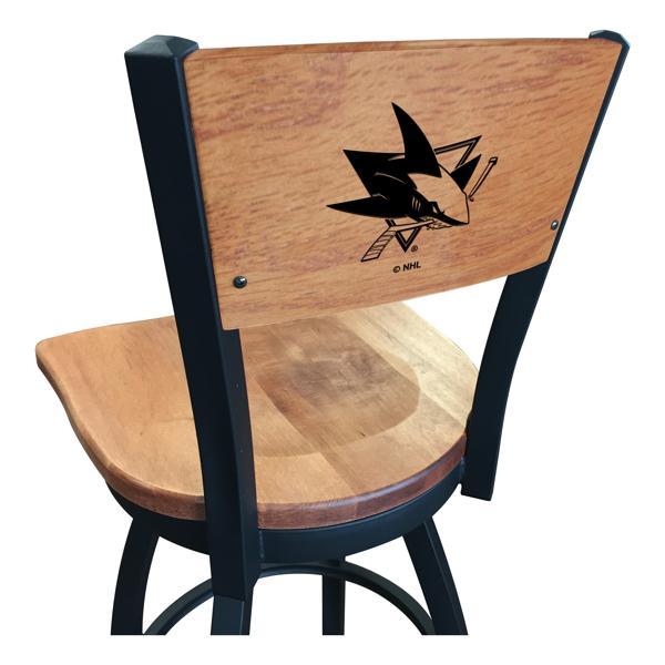 San Jose Sharks Laser Engraved Swivel Counter Stool - 25" Seat Height - Black Wrinkle Finish - Wood Seat 
