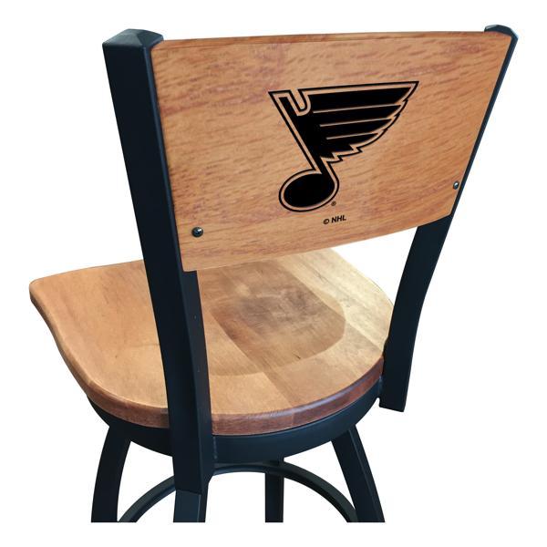 St Louis Blues Laser Engraved Swivel Counter Stool - 25" Seat Height - Black Wrinkle Finish - Wood Seat 