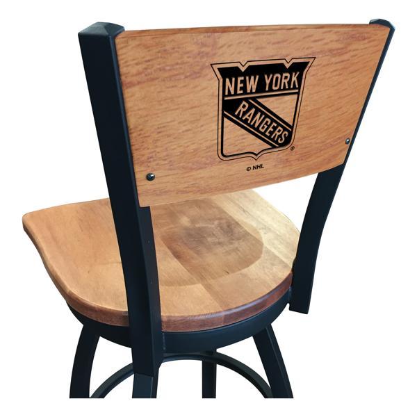 New York Rangers Laser Engraved Swivel Counter Stool - 25" Seat Height - Black Wrinkle Finish - Wood Seat 