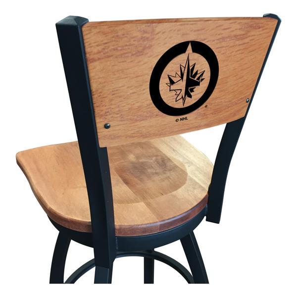 Winnipeg Jets Laser Engraved Swivel Counter Stool - 25" Seat Height - Black Wrinkle Finish - Wood Seat 