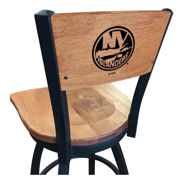 New York Islanders Laser Engraved Swivel Counter Stool - 25" Seat Height - Black Wrinkle Finish - Wood Seat 