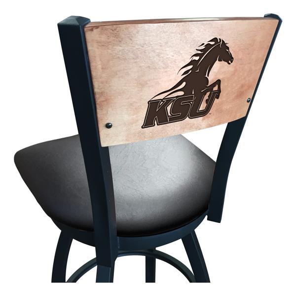 Kentucky State University Swivel Bar Stool - Black Vinyl Seat - Medium Finished Maple Back - Black Wrinkle Powder Coated Steel Frame 