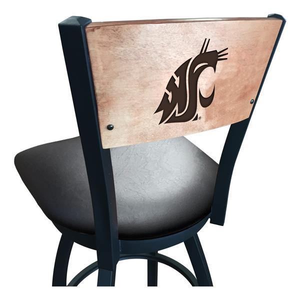 Washington State University Swivel Bar Stool - Black Vinyl Seat - Medium Finished Maple Back - Black Wrinkle Powder Coated Steel Frame 