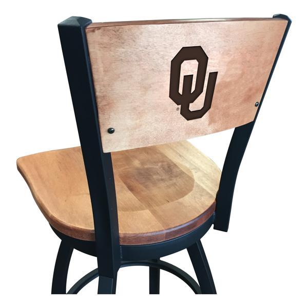 Oklahoma University Swivel Bar Stool - Black Wrinkle Finish - Wood Seat 