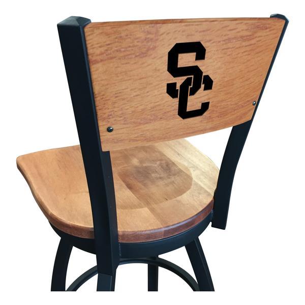 University of Southern California Swivel Bar Stool - Black Wrinkle Finish - Wood Seat 