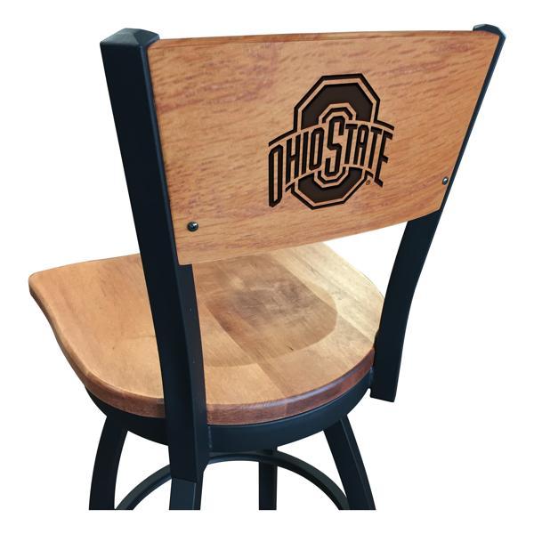 Ohio State University Swivel Bar Stool - Black Wrinkle Finish - Wood Seat 