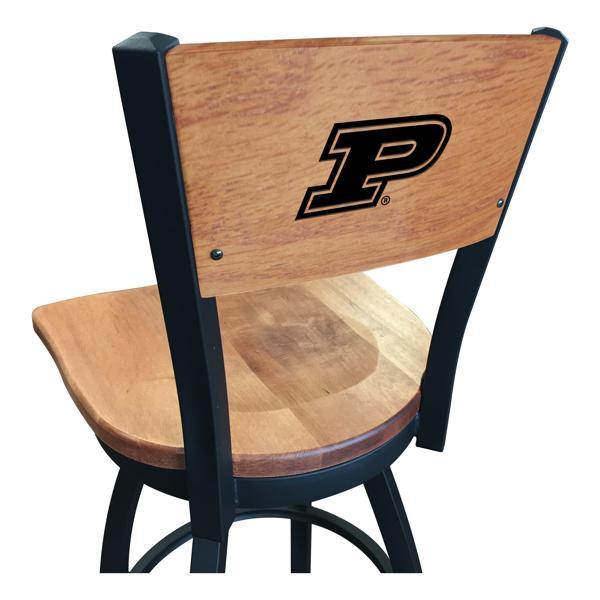Purdue Swivel Bar Stool - Black Wrinkle Finish - Wood Seat 