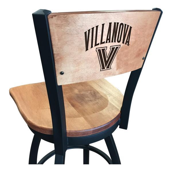 Villanova University Swivel Bar Stool - Black Wrinkle Finish - Wood Seat 