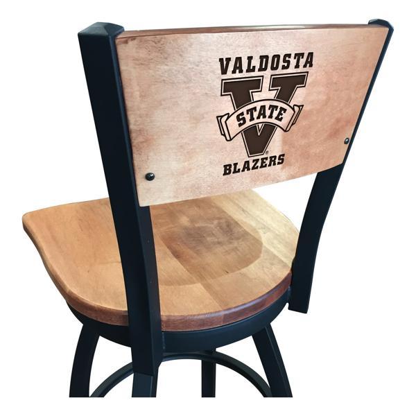 Valdosta State University Swivel Bar Stool - Black Wrinkle Finish - Wood Seat 
