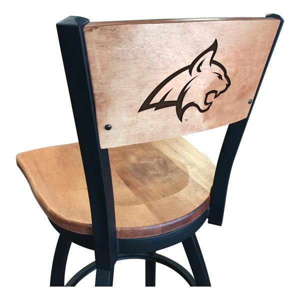 Montana State University Swivel Bar Stool - Black Wrinkle Finish - Wood Seat 