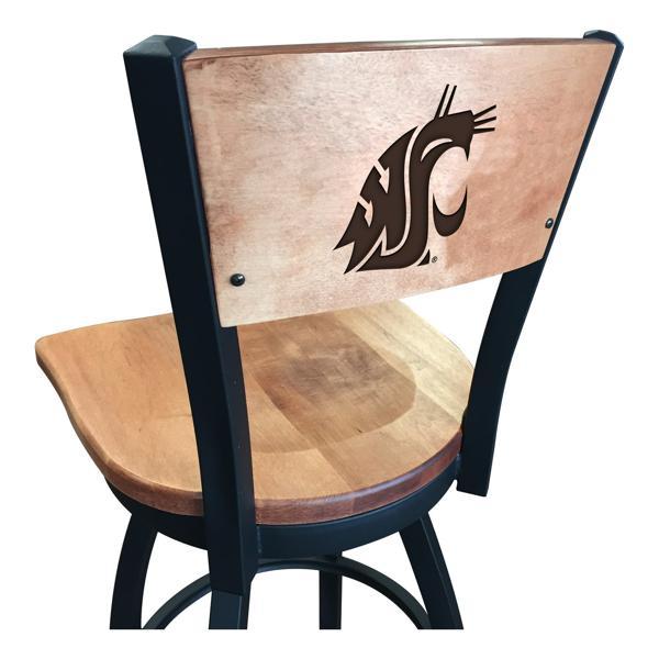 Washington State University Swivel Bar Stool - Black Wrinkle Finish - Wood Seat 