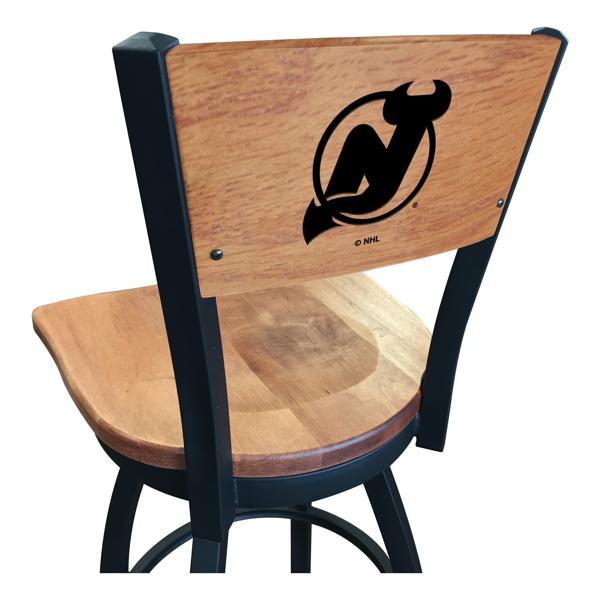 New Jersey Devils Swivel Bar Stool - Black Wrinkle Finish - Wood Seat 