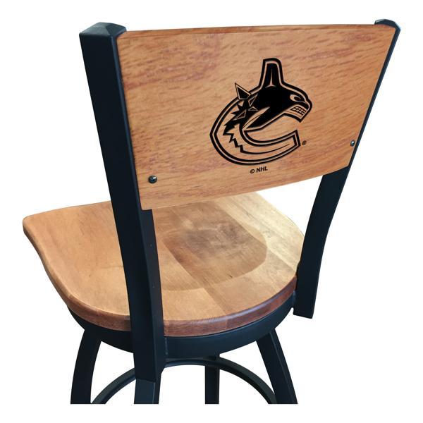 Vancouver Canucks Swivel Bar Stool - Black Wrinkle Finish - Wood Seat 