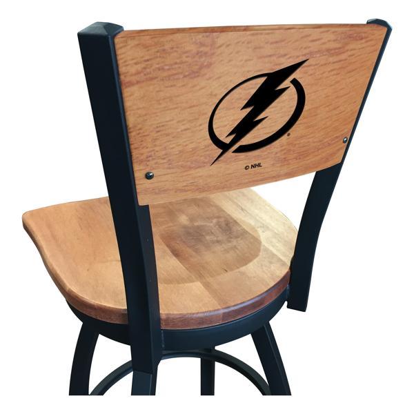 Tampa Bay Lightning Swivel Bar Stool - Black Wrinkle Finish - Wood Seat 