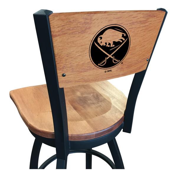 Buffalo Sabres Swivel Bar Stool - Black Wrinkle Finish - Wood Seat 