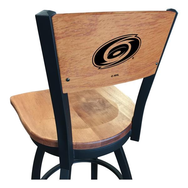 Carolina Hurricanes Swivel Bar Stool - Black Wrinkle Finish - Wood Seat 