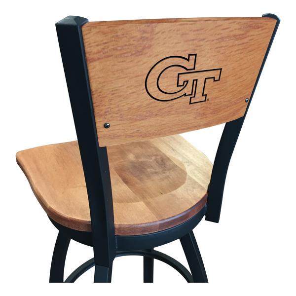 Georgia Tech Swivel Bar Stool - Black Wrinkle Finish - Wood Seat 