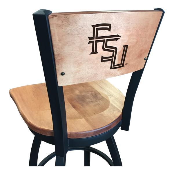 Florida State Swivel Bar Stool - Black Wrinkle Finish - Wood Seat - Logo 2 