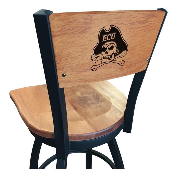 East Carolina University Swivel Bar Stool - Black Wrinkle Finish - Wood Seat 