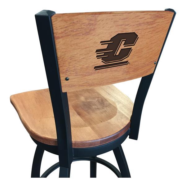 Central Michigan University Swivel Bar Stool - Black Wrinkle Finish - Wood Seat 
