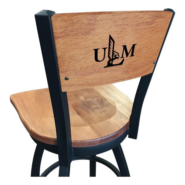 University of Louisiana at Monroe Swivel Bar Stool - Black Wrinkle Finish - Wood Seat 