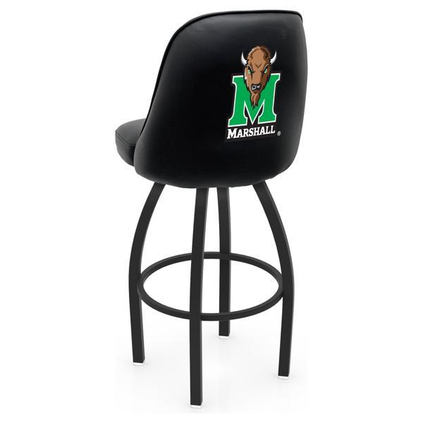 Marshall University Logo Grizzly Swivel Counter Stool - 25" Seat Height - Black Wrinkle Finish - Pub Style Bucket Seat 