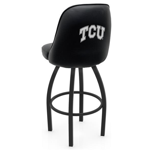 Texas Christian University Logo Grizzly Swivel Counter Stool - 25" Seat Height - Black Wrinkle Finish - Pub Style Bucket Seat 