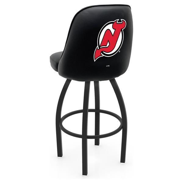 New Jersey Devils Logo Grizzly Swivel Counter Stool - 25" Seat Height - Black Wrinkle Finish - Pub Style Bucket Seat 