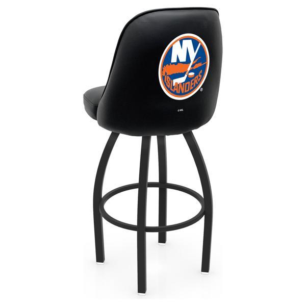 New York Islanders Logo Grizzly Swivel Counter Stool - 25" Seat Height - Black Wrinkle Finish - Pub Style Bucket Seat 